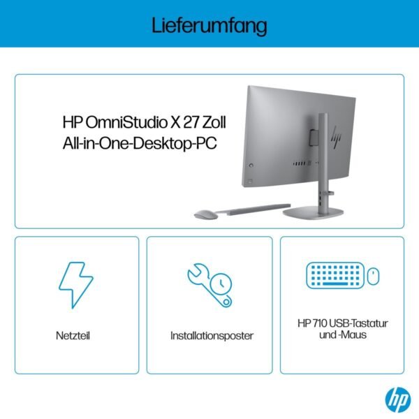HP OmniStudio X 27-cs0770ng, All in One PC mit 27 Zoll Display, Intel® Core™ Ultra 7 Prozessor, 32 GB RAM, 1000 GB SSD, Silber