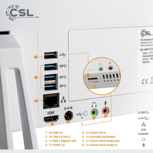 CSL Unity F27W-ALS, All-in-One-PC mit 27 Zoll Display, 8 GB RAM, 1000 GB SSD, Weiß