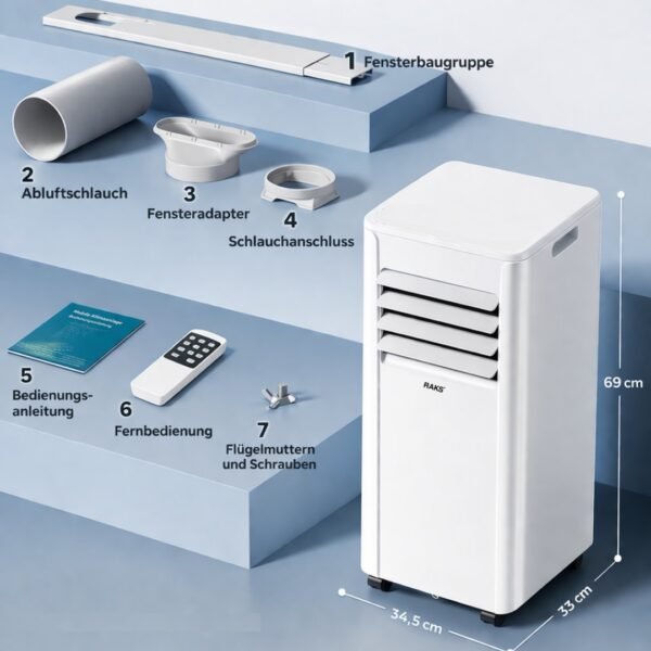 JUNG RAKS PRO AIR 9 9000BTU mobiles Klimagerät Weiß (Max. Raumgröße: 20 m², EEK: A)