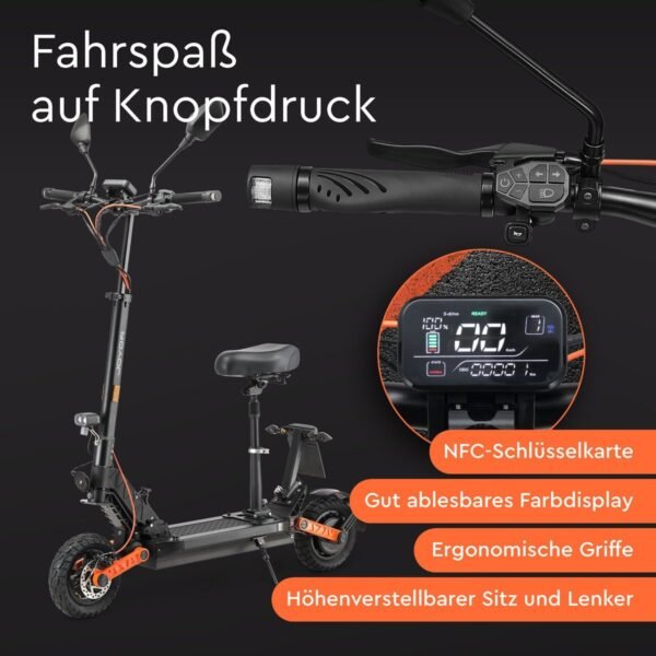 JOYOR S8E Elektroroller mit Sitz 45 km/h E-Scooter (10 Zoll, Schwarz)