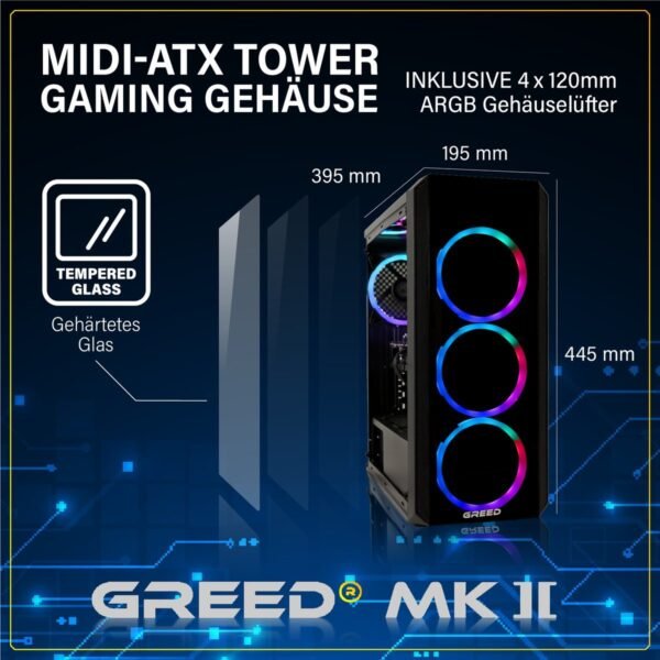 GREED MK2 AMD – Gaming PC – 32GB RAM, Gaming PC mit AMD Ryzen™ 7 7-5700X Prozessor, 32 GB RAM, 1000 GB SSD, NVIDIA GeForce RTX™ 5060 Ti, Windows 11 Pro